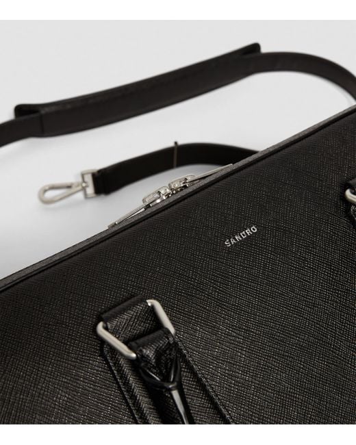 Sandro Black Leather Slim Briefcase for men