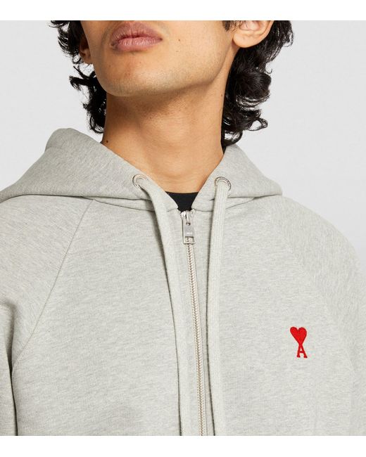 AMI Gray Cotton Zipped Hoodie for men