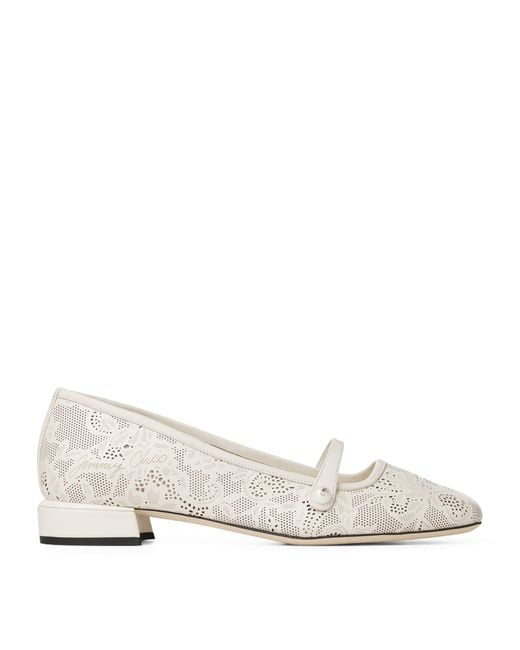 Jimmy Choo White Elisa 25 Ballet Pumps