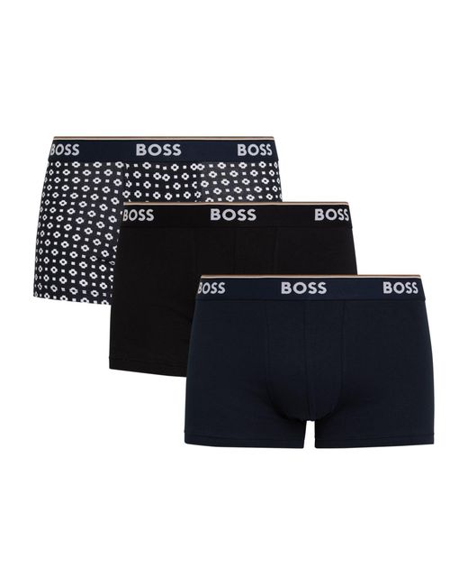 Boss Black Stretch-cotton Power Trunks (pack Of 3) for men