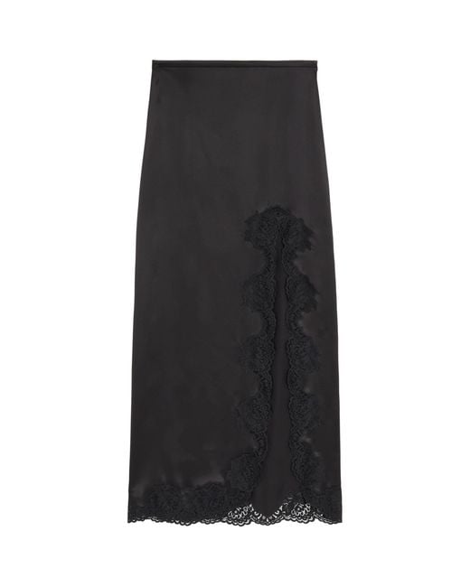 Valentino Black Silk Lace-Trim Midi Skirt