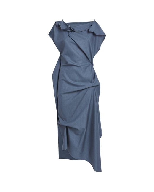 Victoria Beckham Blue Wool Draped Midi Dress