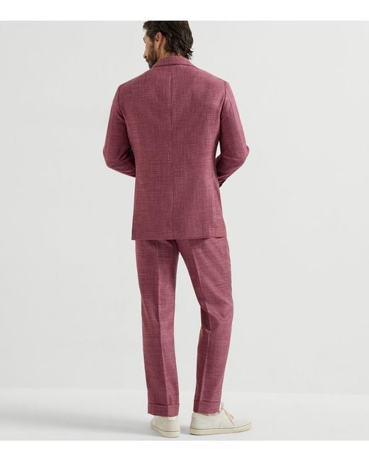 Brunello Cucinelli Red Wool-Linen-Silk 2-Piece Suit for men