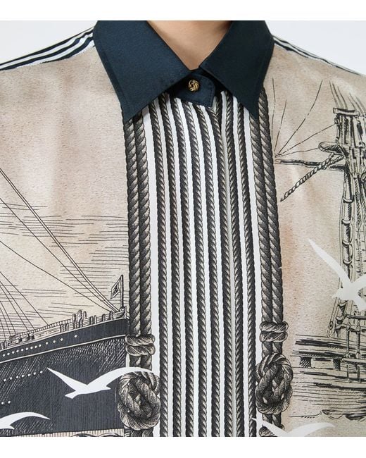 Max Mara Gray Silk Nautical Print Shirt