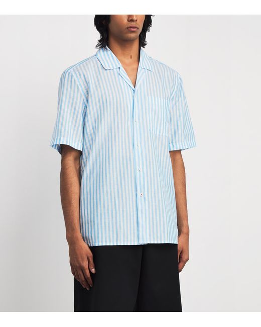 Isaia Blue Cotton-Linen Stripe Shirt for men