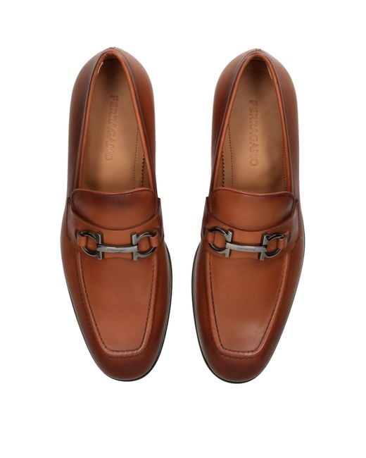 Ferragamo Brown Leather Foster Gancho Loafers for men