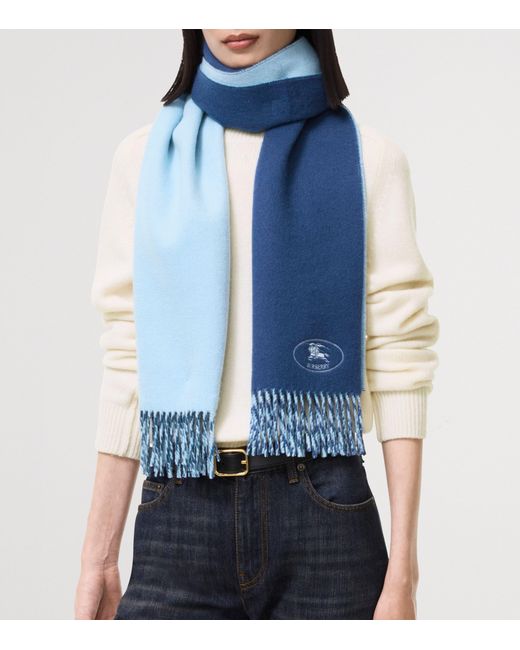 Burberry Blue Cashmere Reversible Knight Scarf