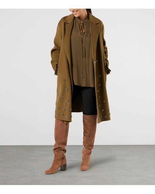 Marina Rinaldi Brown Virgin Wool Embellished Coat