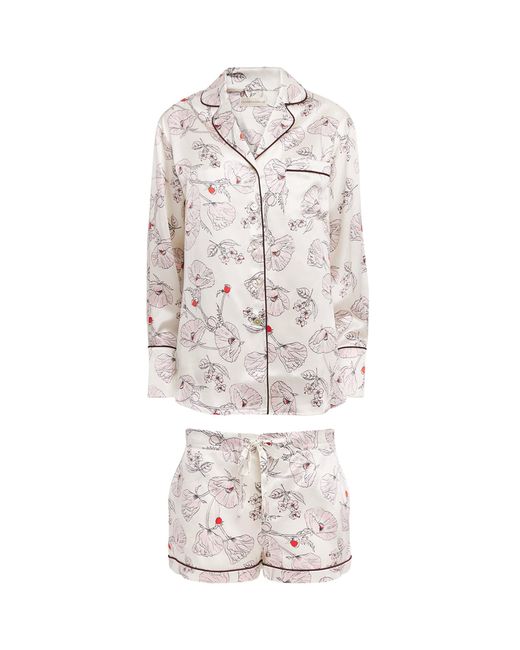 Olivia Von Halle White Silk Poppies Alba Pyjama Set