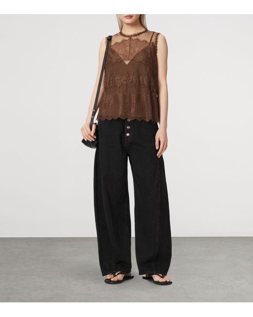 AllSaints Brown Tulle Lace-Trimmed Clara Blouse