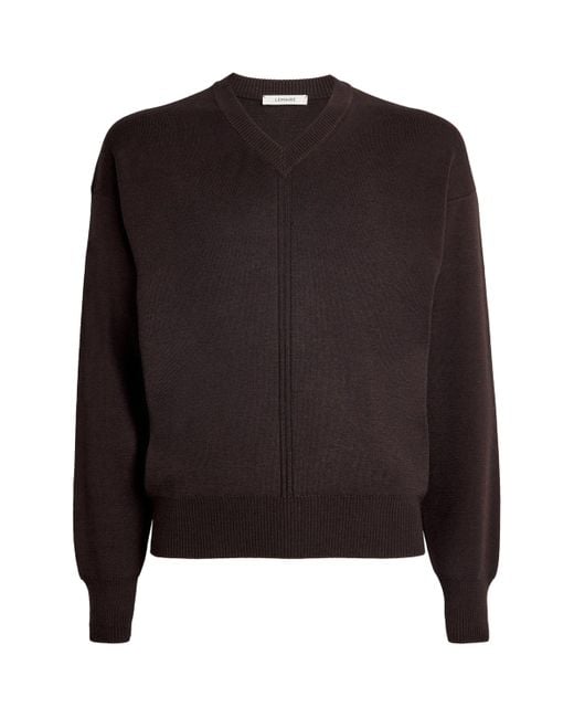 Lemaire Black Merino Wool-Blend V-Neck Sweater for men