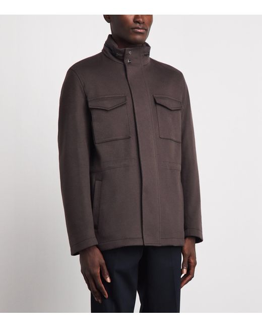 Herno Brown Virgin Wool-Cashmere Field Jacket for men