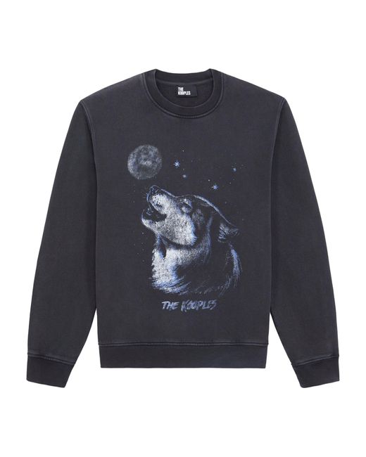 The Kooples Blue Cotton Wolf Print Crew-neck Sweater for men