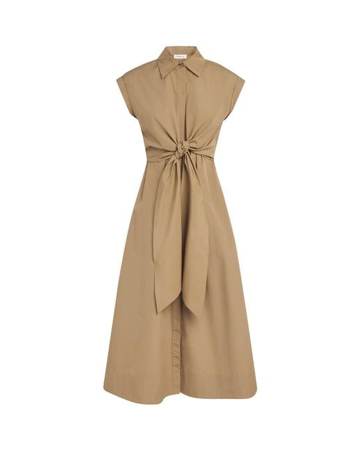 Lafayette 148 New York Natural Cotton Tie-Front Midi Shirt Dress