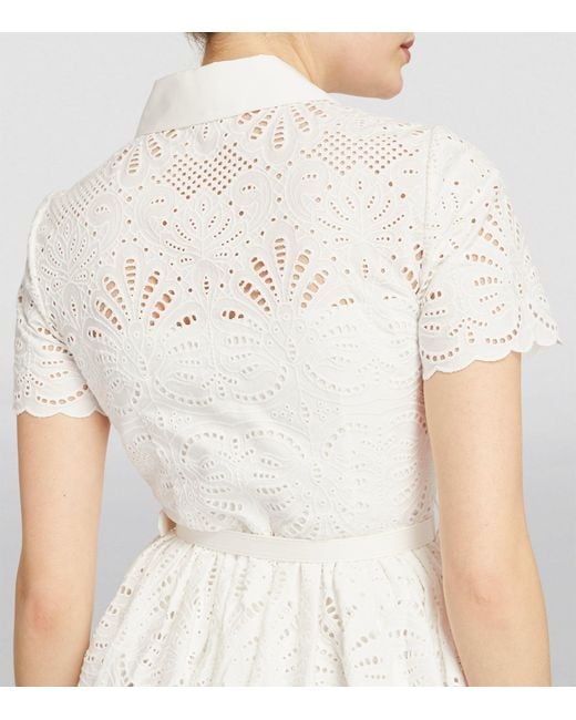 Self-Portrait White Cotton Embroidered Midi Dress