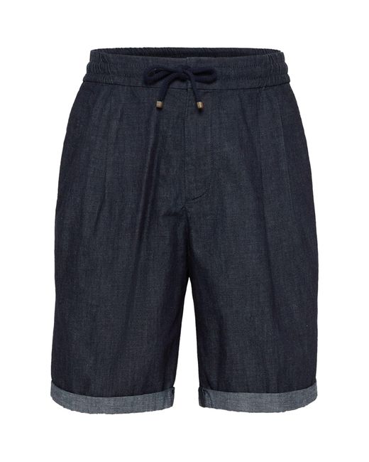 Brunello Cucinelli Blue Garment-dyed Denim Bermuda Shorts for men