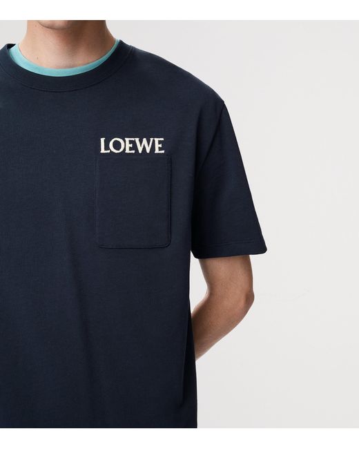 Loewe Blue Cotton Pocket Logo T-Shirt for men