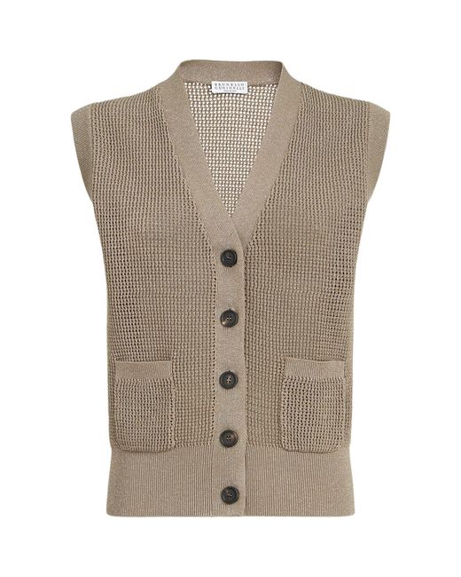 Brunello Cucinelli Gray Cotton-Blend Sleeveless Cardigan