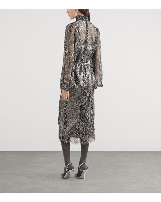 Dolce & Gabbana Gray Embroidered Floral Maxi Skirt