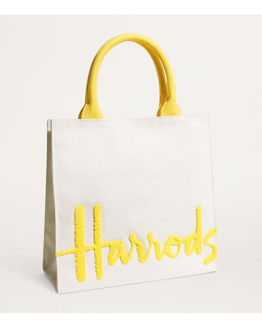 Harrods Yellow Small Cotton Logo Tote Bag