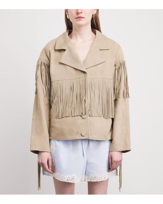 Sandro Natural Suede Fringed Jacket