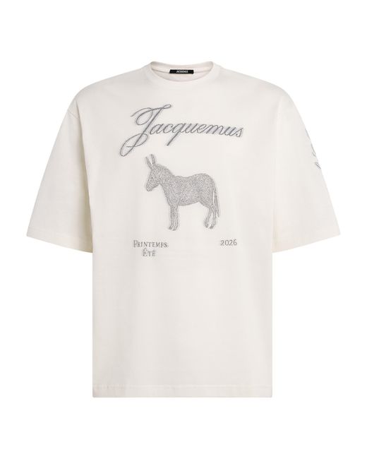 Jacquemus White Cotton Jacquard Donkey T-Shirt for men