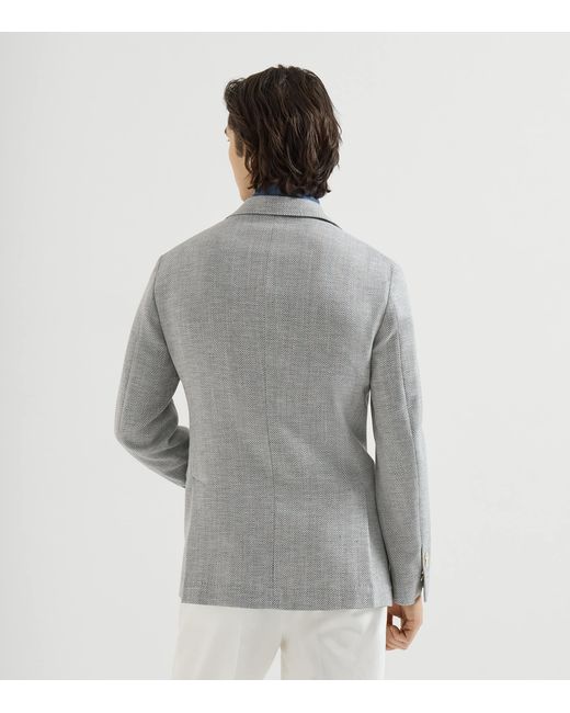 Brunello Cucinelli Gray Wool-Alpaca-Silk Chevron Blazer for men