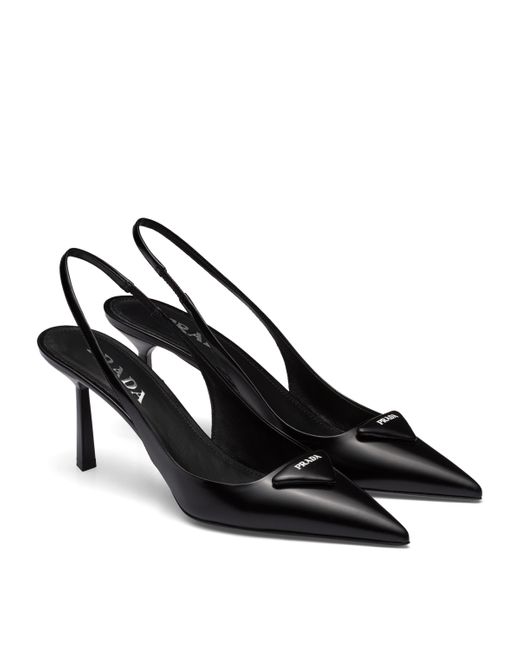 Prada Black Brushed Leather Slingbacks 75