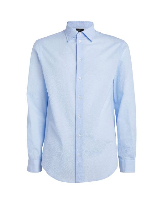 Emporio Armani Blue Seersucker Cotton Shirt for men