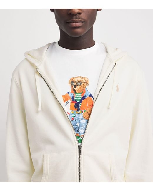 Polo Ralph Lauren White Cotton Loopback Fleece Zip-Up Hoodie for men