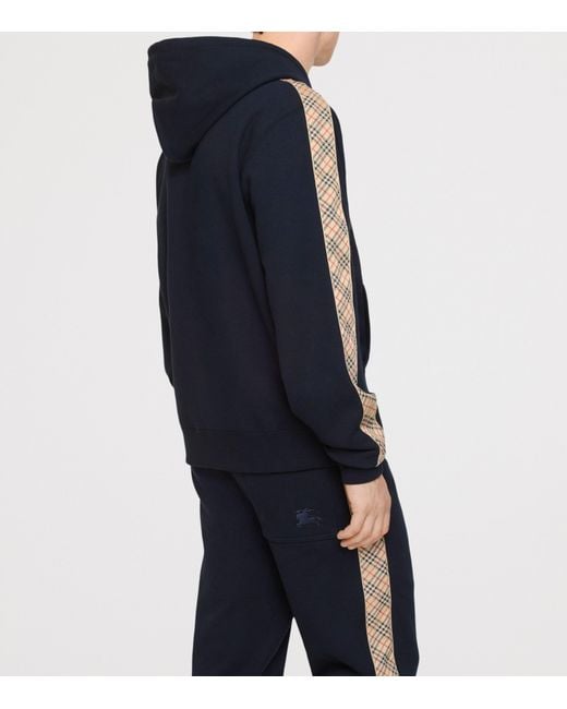 Burberry Black Cotton Check-Trim Zip-Up Hoodie for men