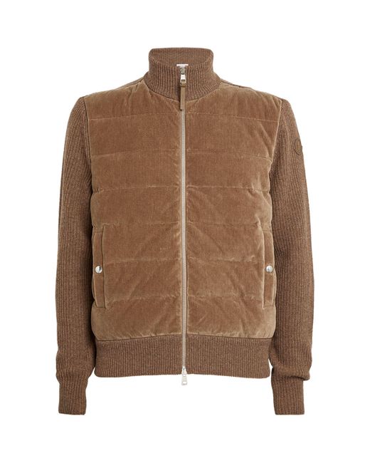 Moncler Wool Paddeddetail Zipup Cardigan in Brown for Men Lyst