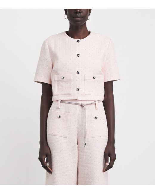 Maje Pink Tweed Cropped Jacket