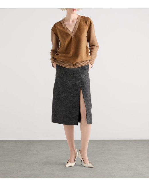 Prada Gray Rush Stitch Midi Skirt