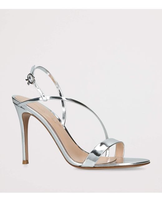 Gianvito Rossi White Metallic Leather Manhattan Heeled Sandals 95