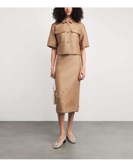 Lafayette 148 New York Natural Faux Raffia Cropped Overshirt