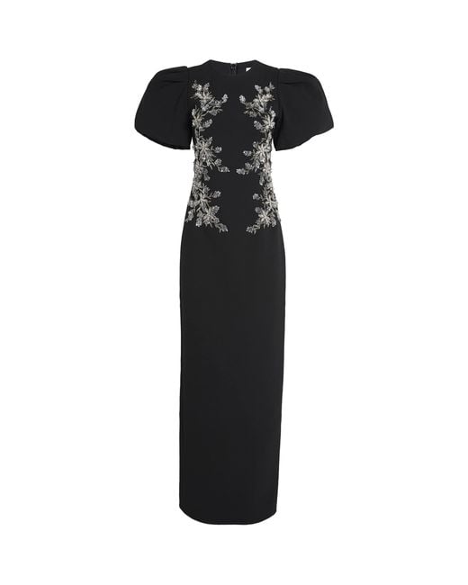 Rebecca Vallance Black Zephyr Puff-Sleeve Gown