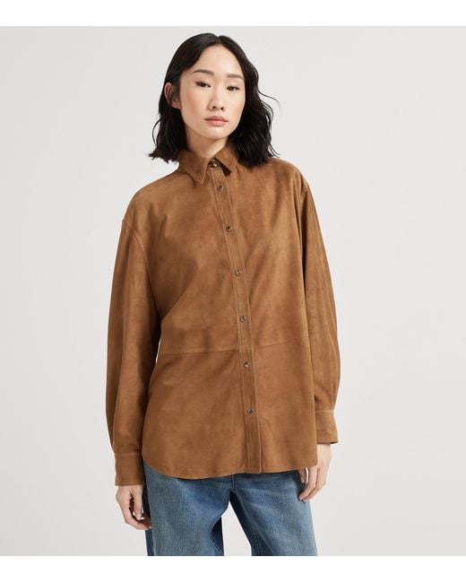 Brunello Cucinelli Brown Suede Monili-Trim Shirt