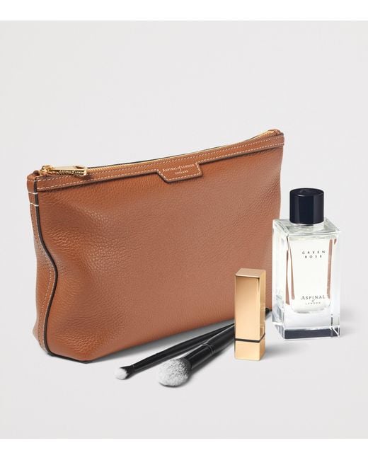 Aspinal Brown Leather Hudson Toiletry Bag