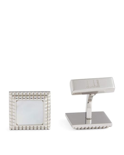 Dunhill White Sterling Hobnail-Insert Square Cufflinks for men