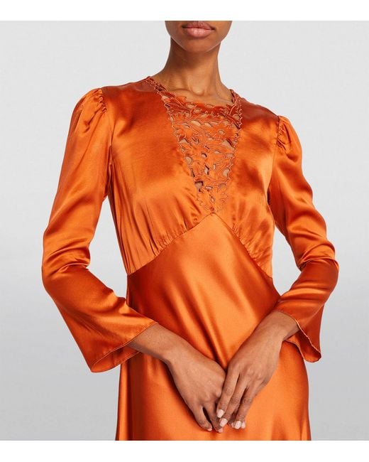 Doen Orange Silk Melinda Midi Dress