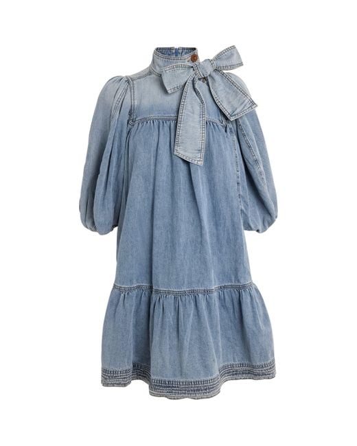Zimmermann Denim Smock Mini Dress in Blue | Lyst UK