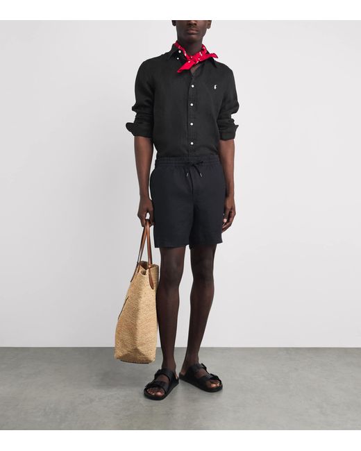 Polo Ralph Lauren Black Linen Custom-Fit Polo Pony Shirt for men