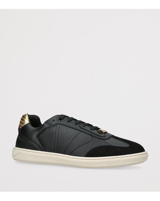 Versace Black Leather Low-Top Sneakers for men