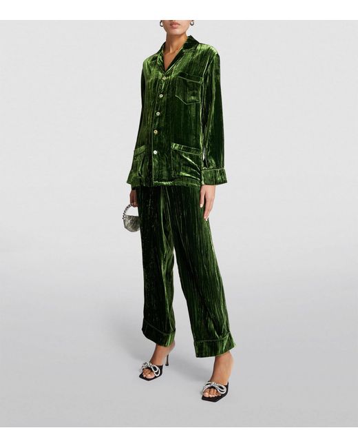 Olivia Von Halle Green Velvet-silk Yves Pyjama Set
