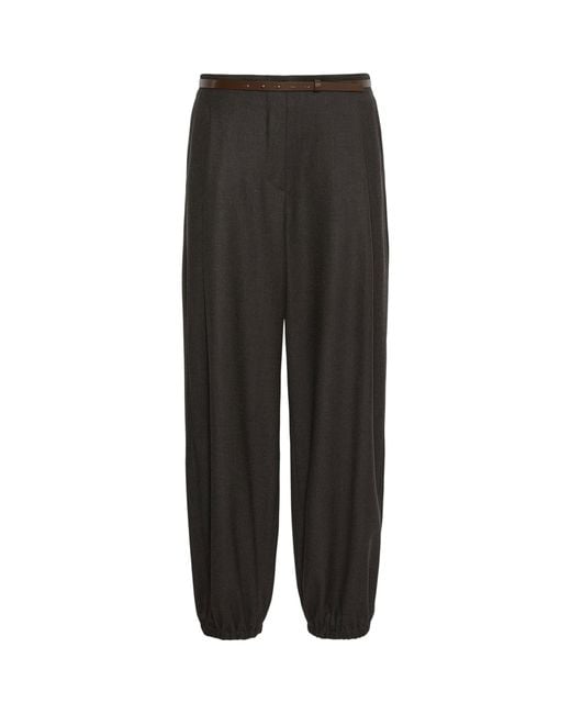 Max Mara Black Virgin Wool Belted Tailored Trousers