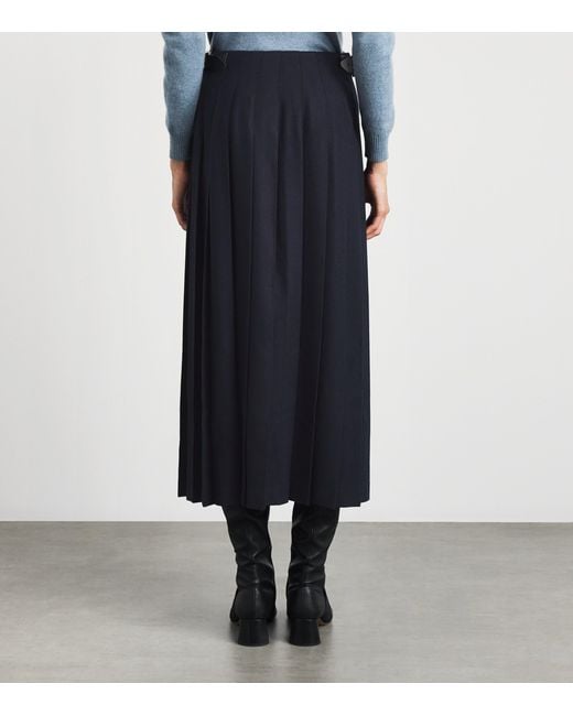 Johnstons Blue X Le Kilt Wool-Cashmere Pleated Midi Skirt