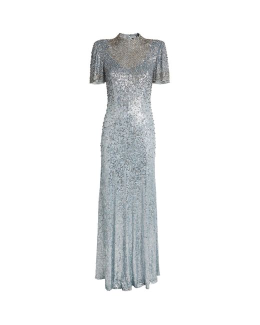 Jenny Packham Gray Embellished Jourdain Gown