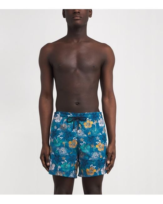 Vilebrequin Blue Embroidered Mistral Swim Shorts for men