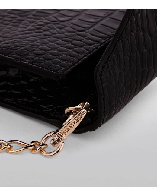 Strathberry Black Leather Multrees Croc-effect Chain Wallet